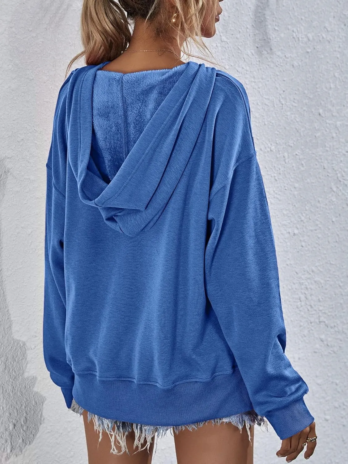LOFAAC Women Oversized Fleece Slouchy Hoodies Sweatshirts Y2K Casual Long Sleeve Drop Shoulder Fall Pullover Sweater Top