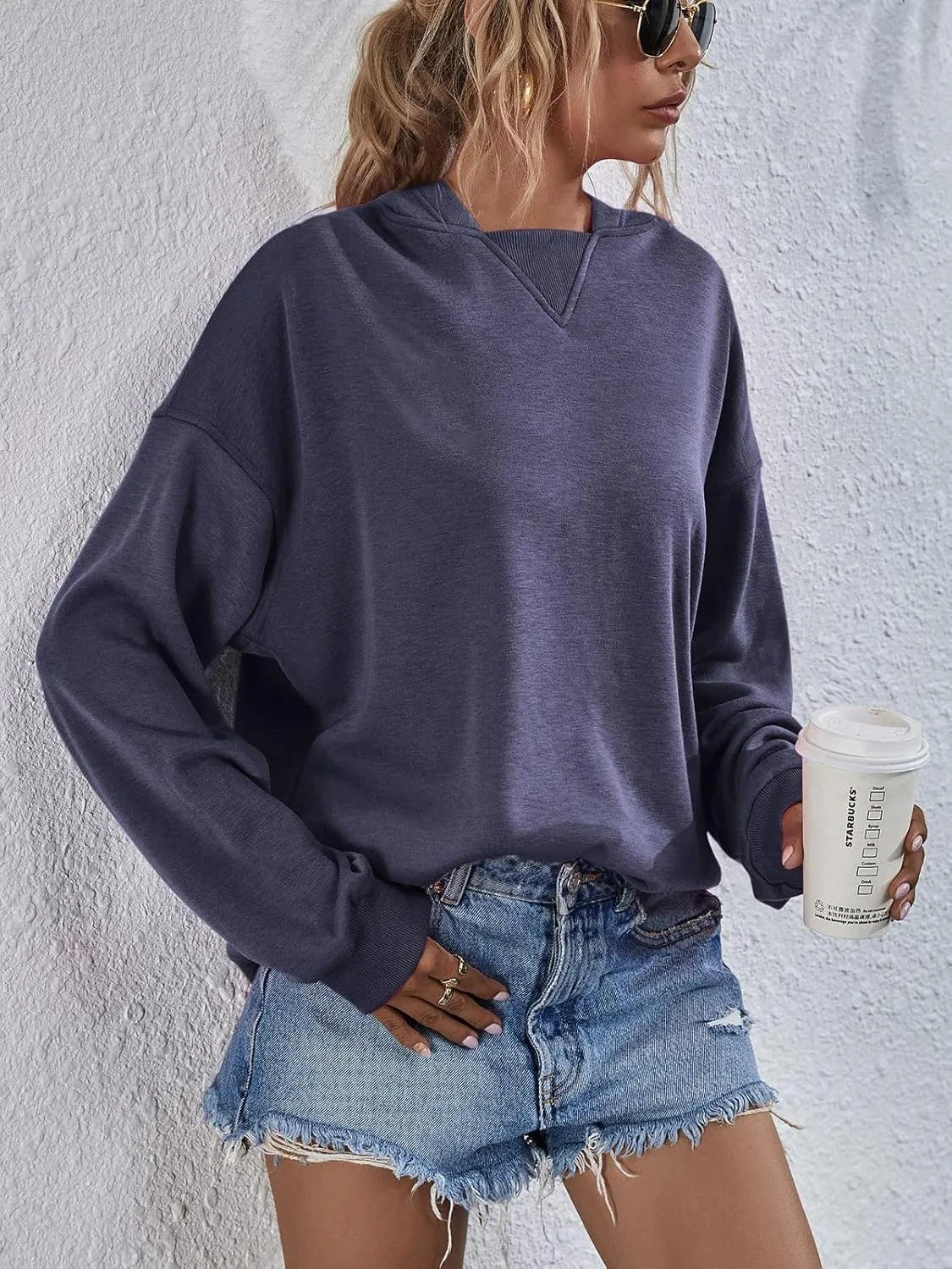 LOFAAC Women Oversized Fleece Slouchy Hoodies Sweatshirts Y2K Casual Long Sleeve Drop Shoulder Fall Pullover Sweater Top