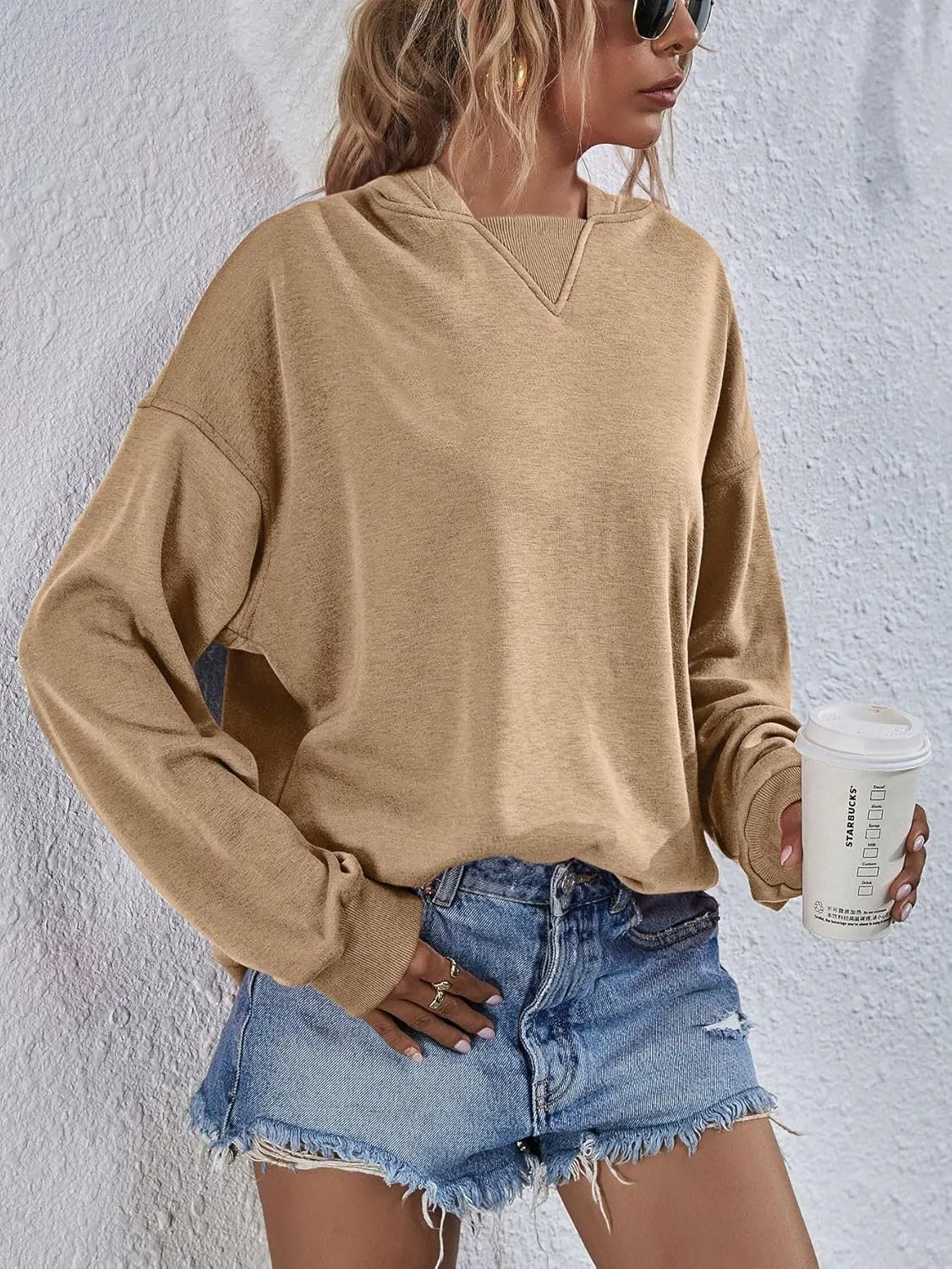 LOFAAC Women Oversized Fleece Slouchy Hoodies Sweatshirts Y2K Casual Long Sleeve Drop Shoulder Fall Pullover Sweater Top