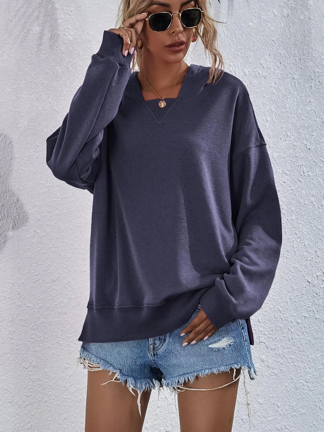 LOFAAC Women Oversized Fleece Slouchy Hoodies Sweatshirts Y2K Casual Long Sleeve Drop Shoulder Fall Pullover Sweater Top