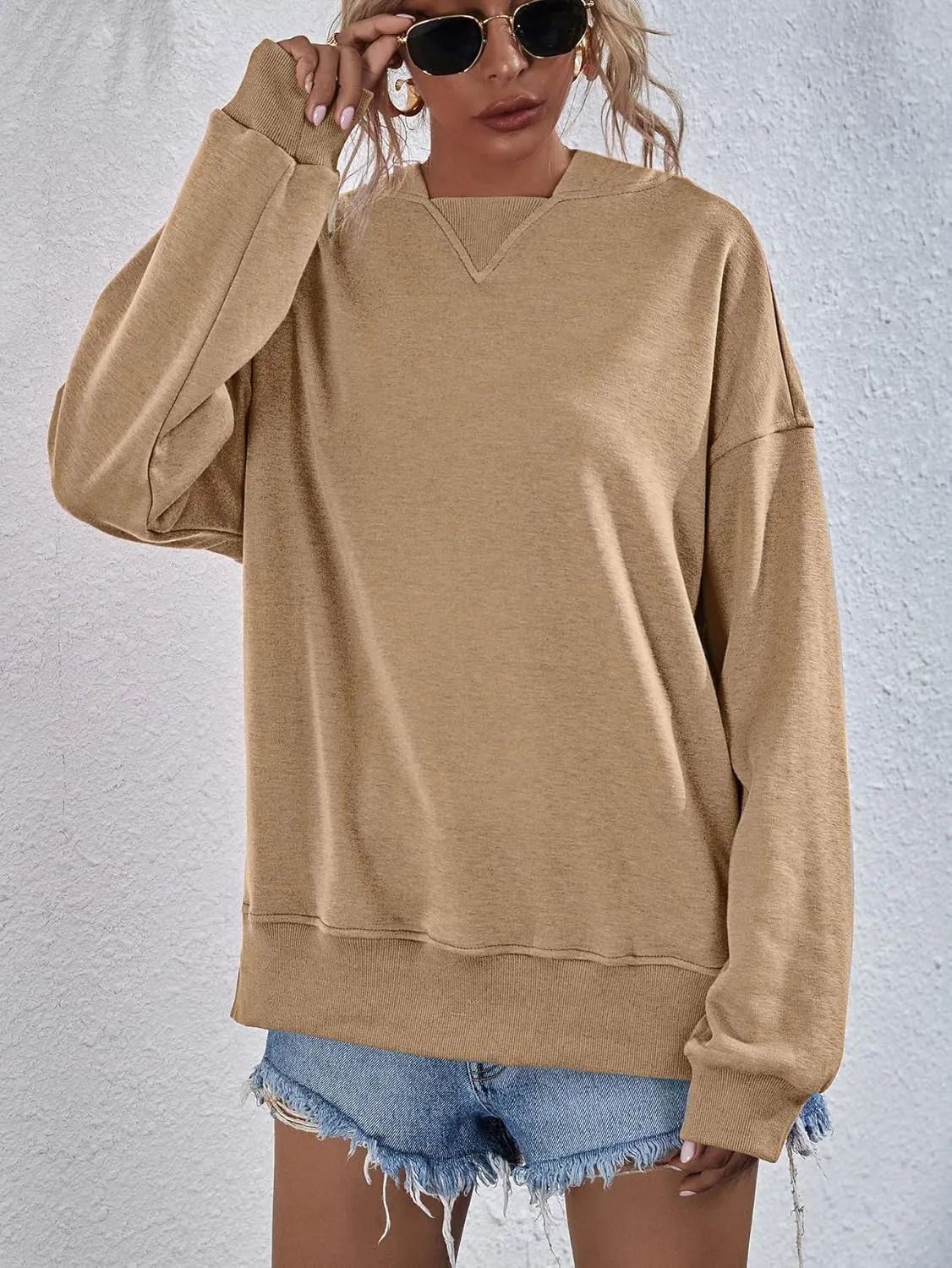 LOFAAC Women Oversized Fleece Slouchy Hoodies Sweatshirts Y2K Casual Long Sleeve Drop Shoulder Fall Pullover Sweater Top