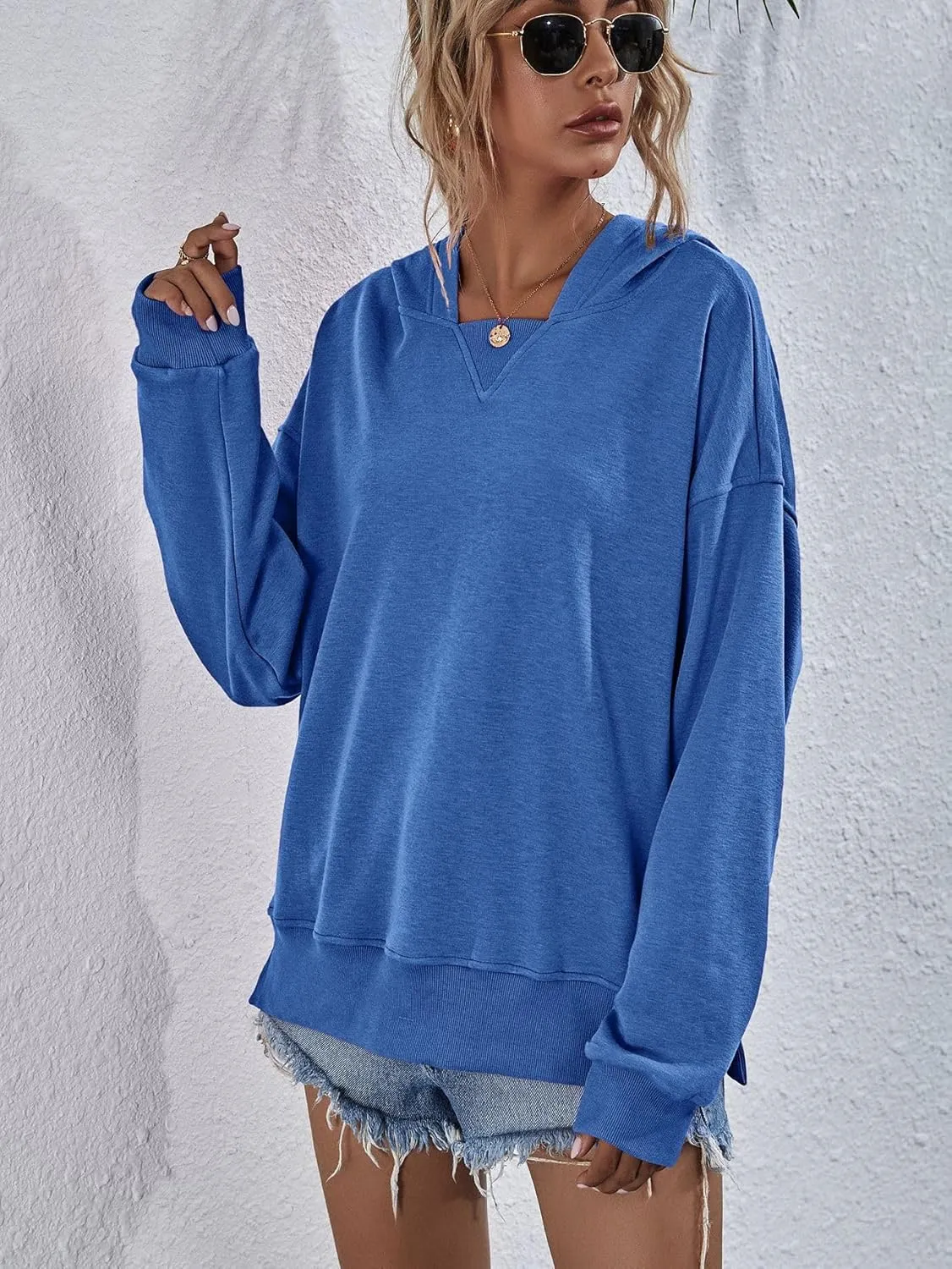 LOFAAC Women Oversized Fleece Slouchy Hoodies Sweatshirts Y2K Casual Long Sleeve Drop Shoulder Fall Pullover Sweater Top