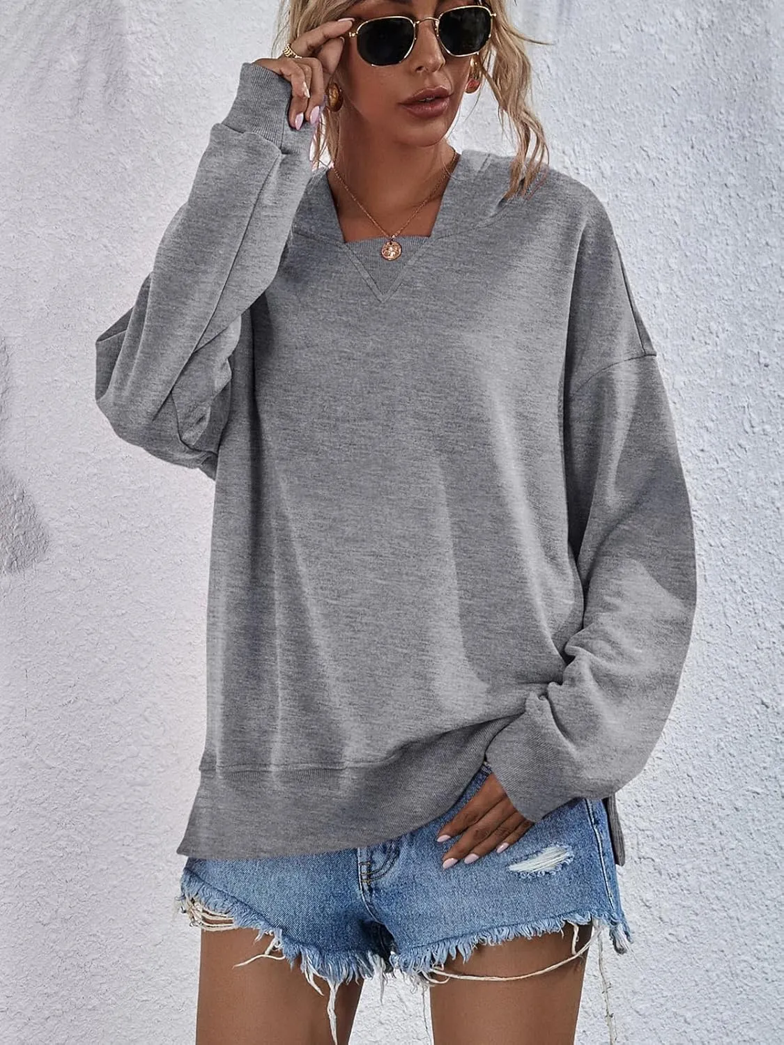 LOFAAC Women Oversized Fleece Slouchy Hoodies Sweatshirts Y2K Casual Long Sleeve Drop Shoulder Fall Pullover Sweater Top