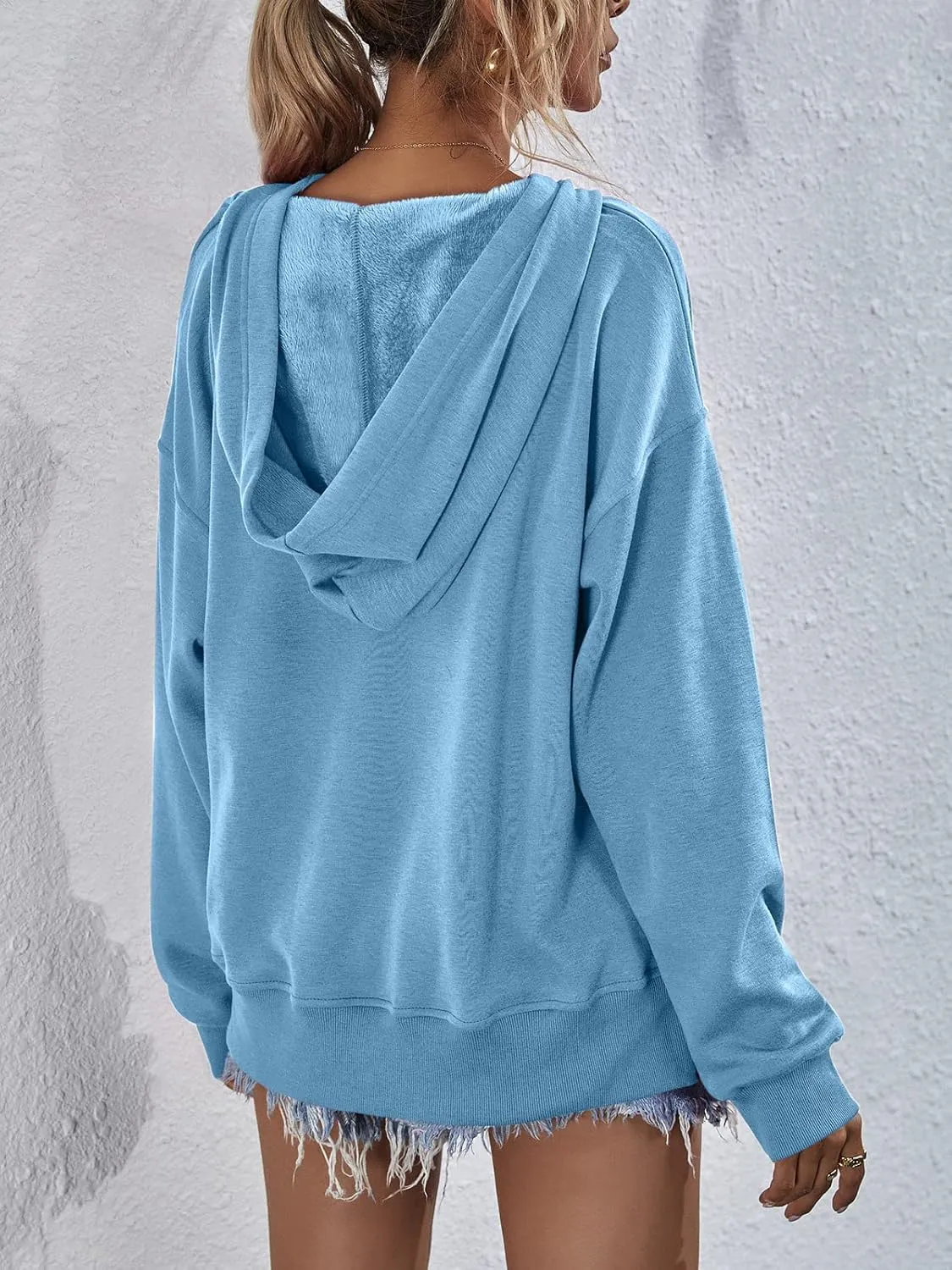 LOFAAC Women Oversized Fleece Slouchy Hoodies Sweatshirts Y2K Casual Long Sleeve Drop Shoulder Fall Pullover Sweater Top