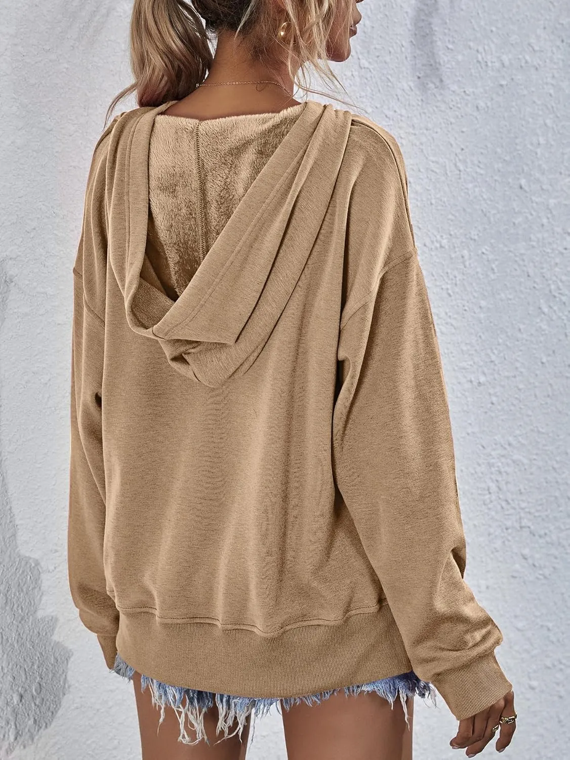 LOFAAC Women Oversized Fleece Slouchy Hoodies Sweatshirts Y2K Casual Long Sleeve Drop Shoulder Fall Pullover Sweater Top