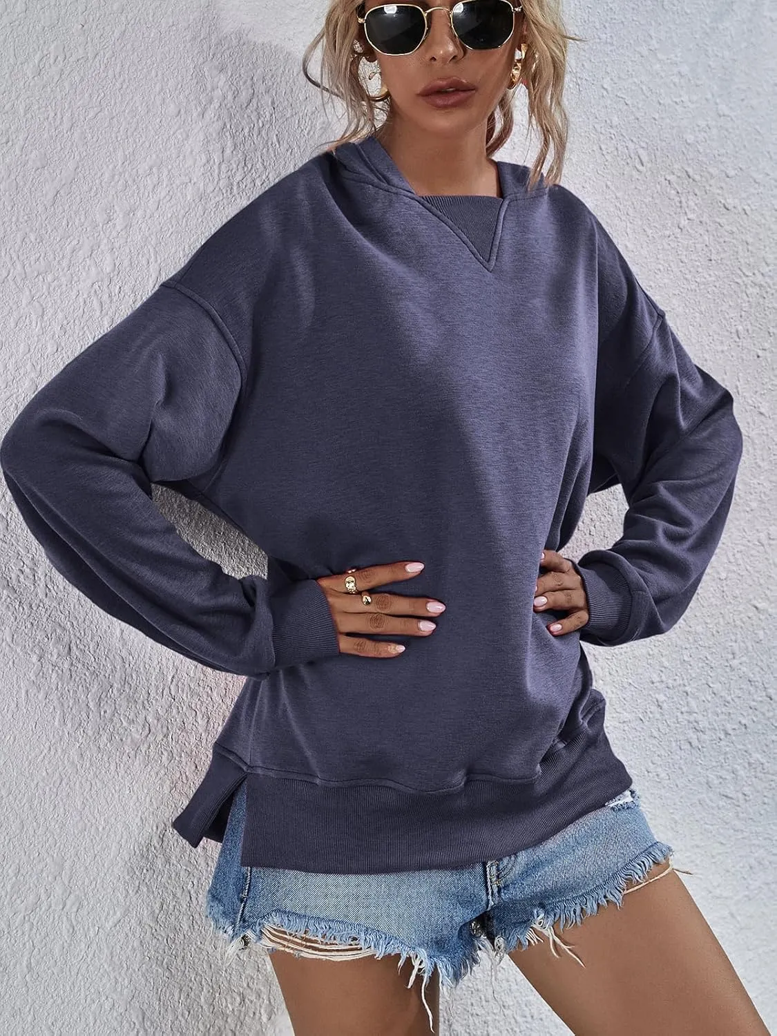 LOFAAC Women Oversized Fleece Slouchy Hoodies Sweatshirts Y2K Casual Long Sleeve Drop Shoulder Fall Pullover Sweater Top