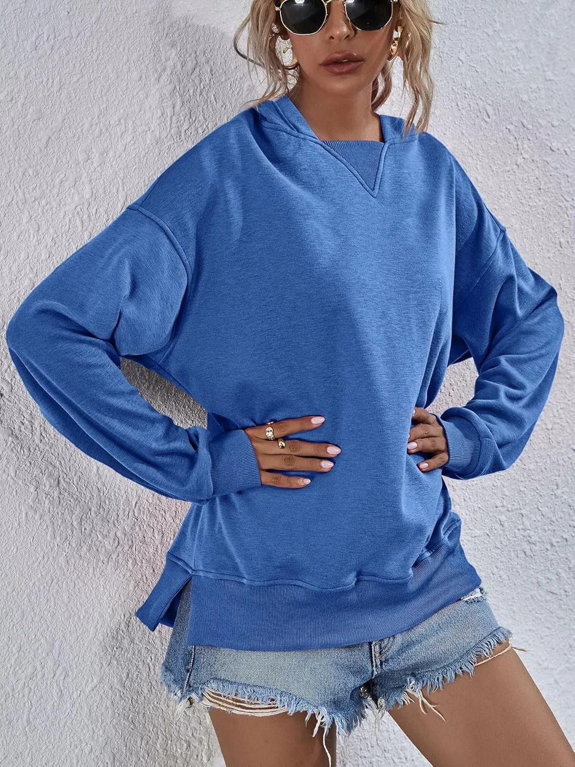 LOFAAC Women Oversized Fleece Slouchy Hoodies Sweatshirts Y2K Casual Long Sleeve Drop Shoulder Fall Pullover Sweater Top