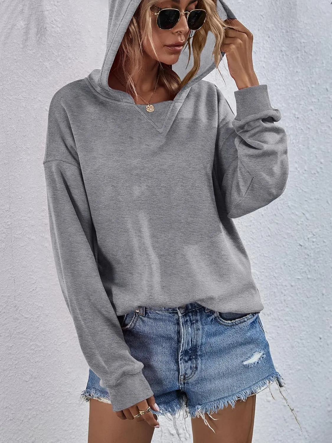 LOFAAC Women Oversized Fleece Slouchy Hoodies Sweatshirts Y2K Casual Long Sleeve Drop Shoulder Fall Pullover Sweater Top