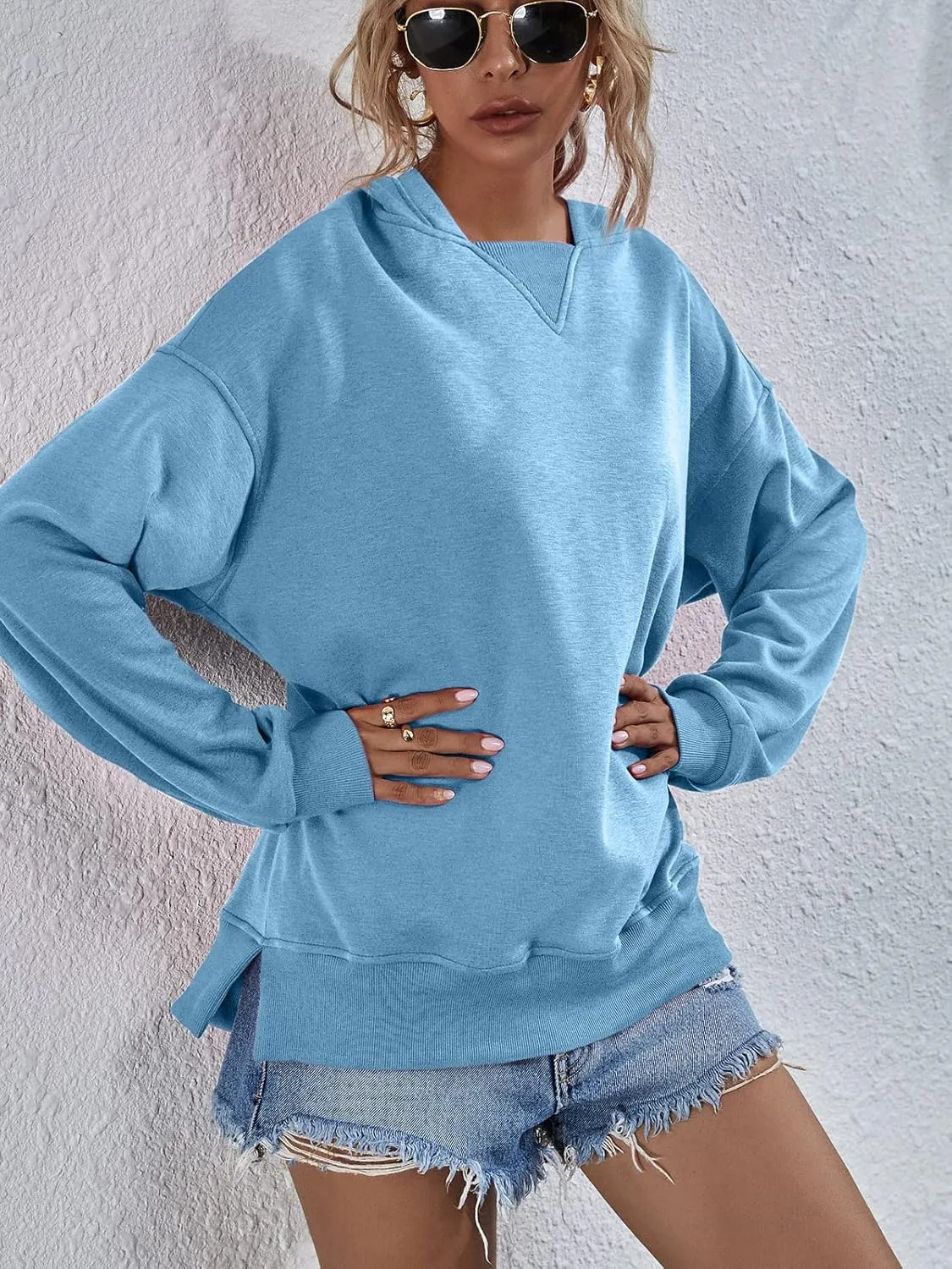 LOFAAC Women Oversized Fleece Slouchy Hoodies Sweatshirts Y2K Casual Long Sleeve Drop Shoulder Fall Pullover Sweater Top