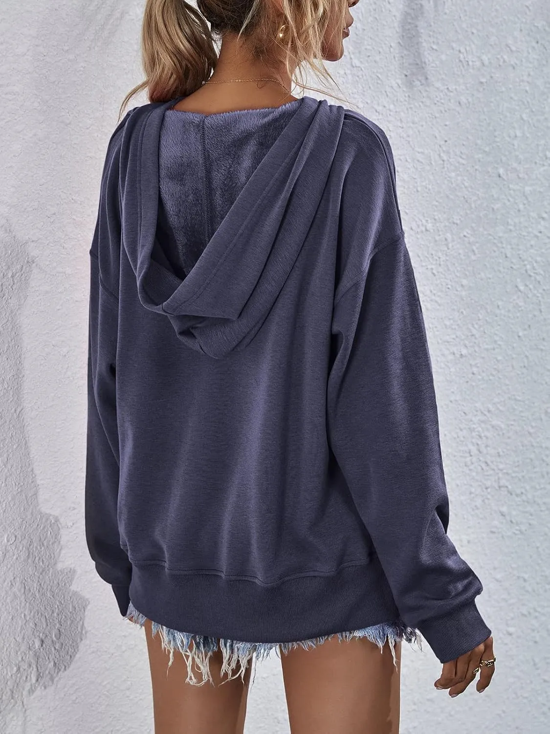 LOFAAC Women Oversized Fleece Slouchy Hoodies Sweatshirts Y2K Casual Long Sleeve Drop Shoulder Fall Pullover Sweater Top