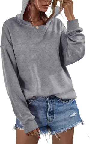 LOFAAC Women Oversized Fleece Slouchy Hoodies Sweatshirts Y2K Casual Long Sleeve Drop Shoulder Fall Pullover Sweater Top