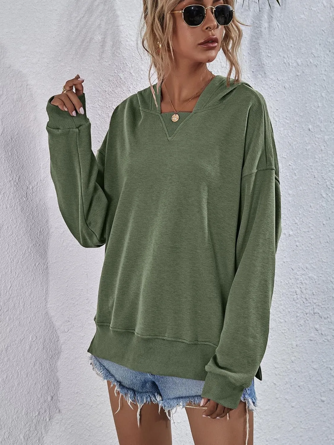 LOFAAC Women Oversized Fleece Slouchy Hoodies Sweatshirts Y2K Casual Long Sleeve Drop Shoulder Fall Pullover Sweater Top