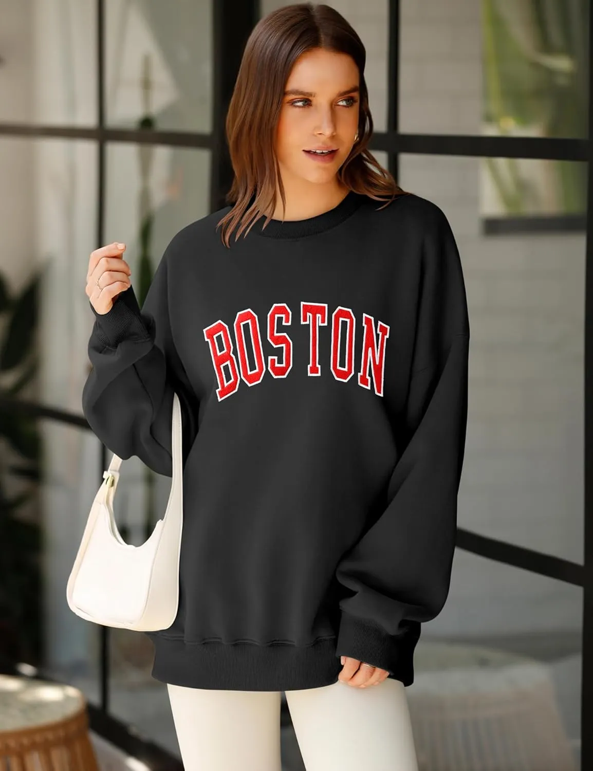 LOMON Oversized Sweatshirt for Women Crewneck Long Sleeve Casual Fleece Tops Graphic Hoodies Pullover Sweater