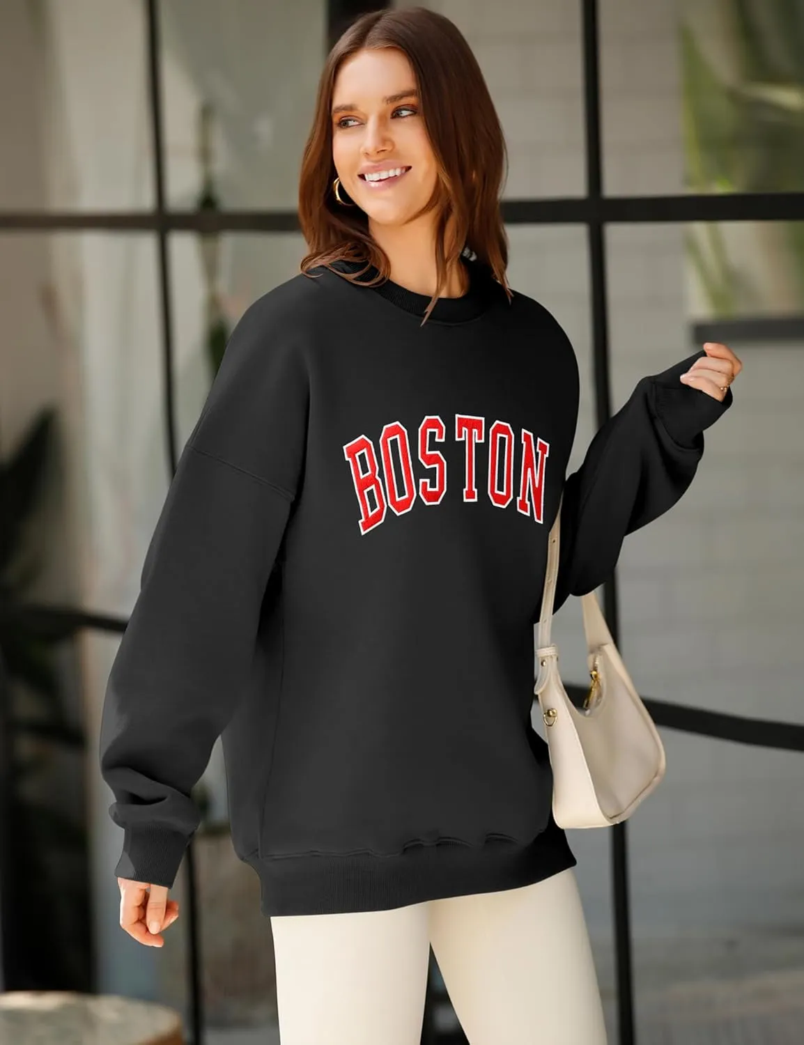 LOMON Oversized Sweatshirt for Women Crewneck Long Sleeve Casual Fleece Tops Graphic Hoodies Pullover Sweater