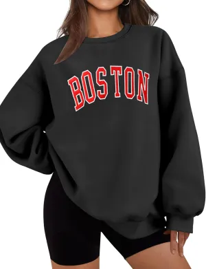 LOMON Oversized Sweatshirt for Women Crewneck Long Sleeve Casual Fleece Tops Graphic Hoodies Pullover Sweater