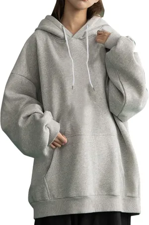 Long Sleeve Simple Hoodies for Women Slouchy Fit Casual Hooded Sweatshirt Fall Comfy Drawstring Tops with Pockets