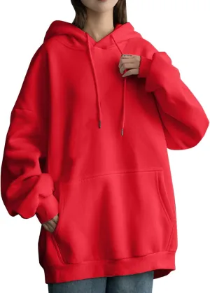 Long Sleeve Simple Hoodies for Women Slouchy Fit Casual Hooded Sweatshirt Fall Comfy Drawstring Tops with Pockets
