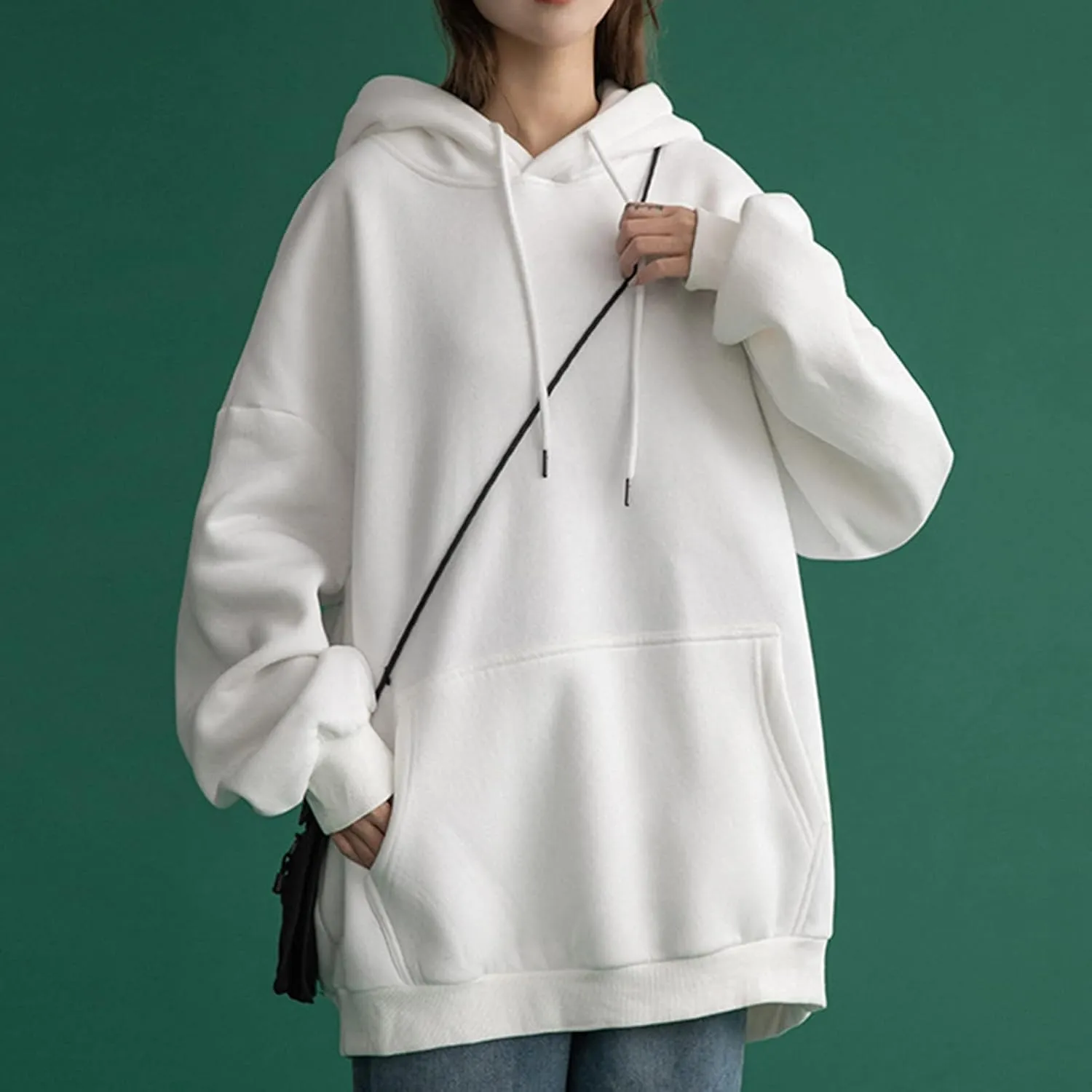 Long Sleeve Simple Hoodies for Women Slouchy Fit Casual Hooded Sweatshirt Fall Comfy Drawstring Tops with Pockets