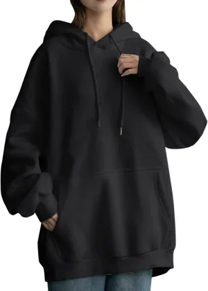 Long Sleeve Simple Hoodies for Women Slouchy Fit Casual Hooded Sweatshirt Fall Comfy Drawstring Tops with Pockets