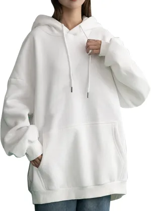 Long Sleeve Simple Hoodies for Women Slouchy Fit Casual Hooded Sweatshirt Fall Comfy Drawstring Tops with Pockets