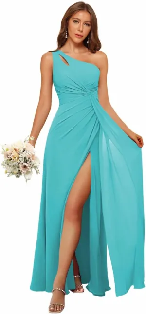 Loyeloy Women's One Shoulder Bridesmaid Dresses with Slit 2025 Chiffon Ruched Waist Formal Party Dress