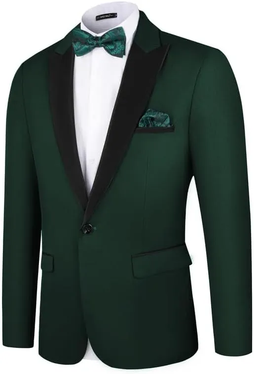 MAGE MALE Men's Tuxedo Jacket Slim Fit One Button Solid Blazer Jacket for Dinner,Prom,Party