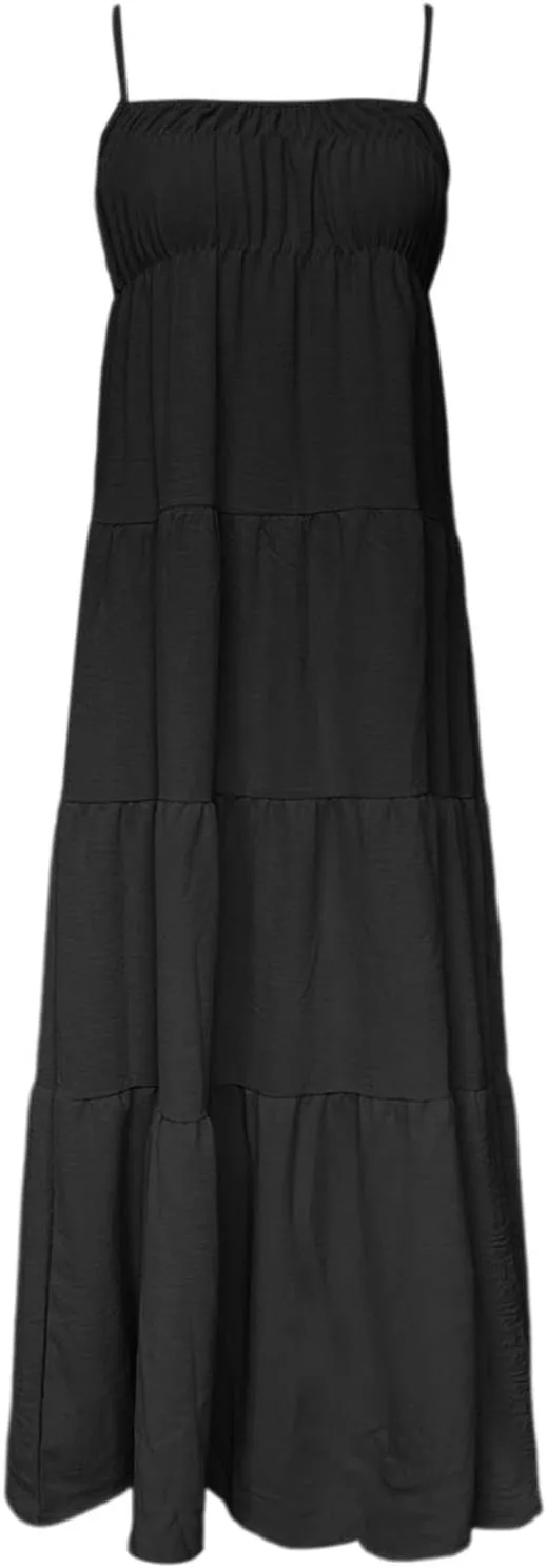 Maxi Dresses for Women 2025 Summer Spaghetti Strap Ruffle Tired Backless Sleeveless Midi Dress Beach Sundress