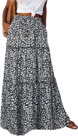 Maxi Skirt for Women 2025 Casual Summer Tiered High Waisted Skirts Pleated Aline Skirt Dressy Long Skirts with Pockets
