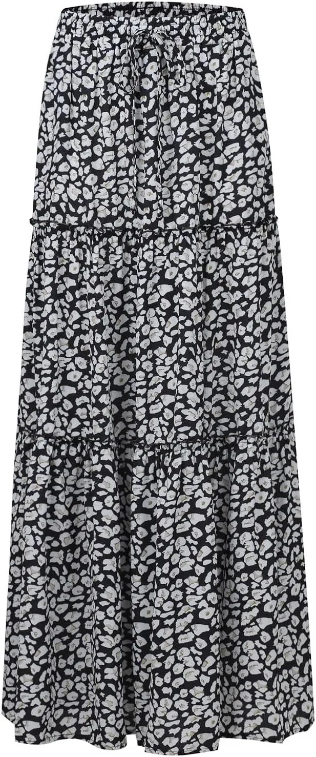Maxi Skirt for Women 2025 Casual Summer Tiered High Waisted Skirts Pleated Aline Skirt Dressy Long Skirts with Pockets