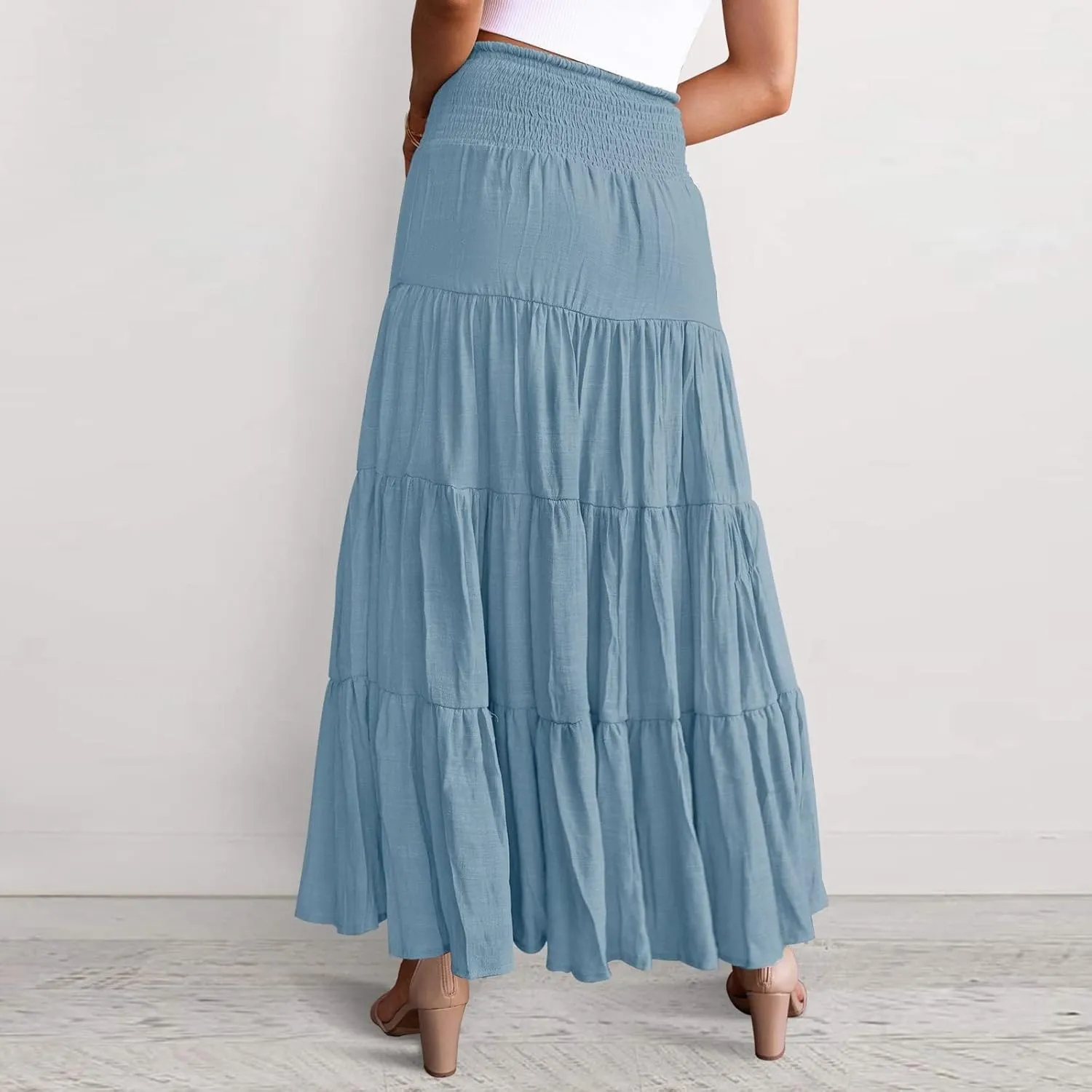 Maxi Skirts for Women Asymmetrical Hem Bohemian Flowy Dress Skirt with Elastic Waist and Lightweight Chiffon Fabric