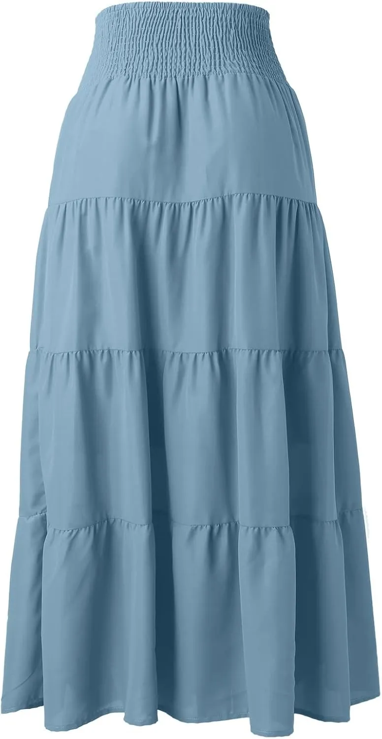 Maxi Skirts for Women Asymmetrical Hem Bohemian Flowy Dress Skirt with Elastic Waist and Lightweight Chiffon Fabric