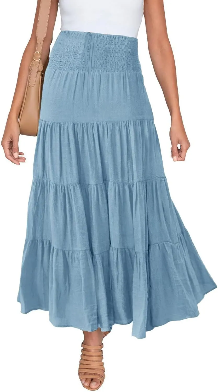 Maxi Skirts for Women Asymmetrical Hem Bohemian Flowy Dress Skirt with Elastic Waist and Lightweight Chiffon Fabric