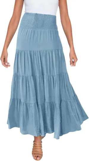 Maxi Skirts for Women Asymmetrical Hem Bohemian Flowy Dress Skirt with Elastic Waist and Lightweight Chiffon Fabric