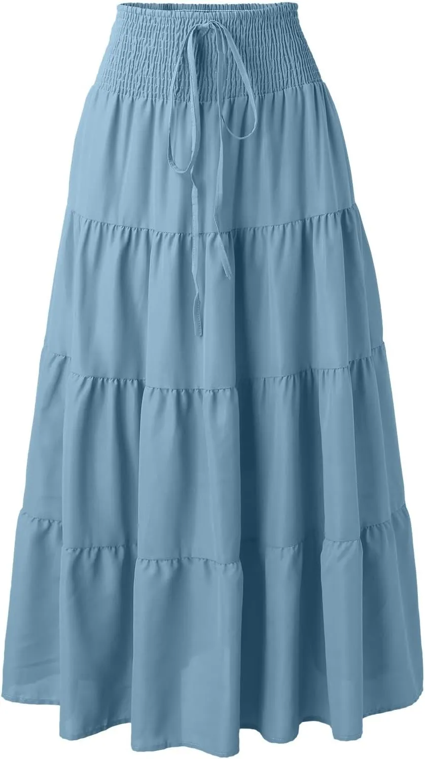 Maxi Skirts for Women Asymmetrical Hem Bohemian Flowy Dress Skirt with Elastic Waist and Lightweight Chiffon Fabric