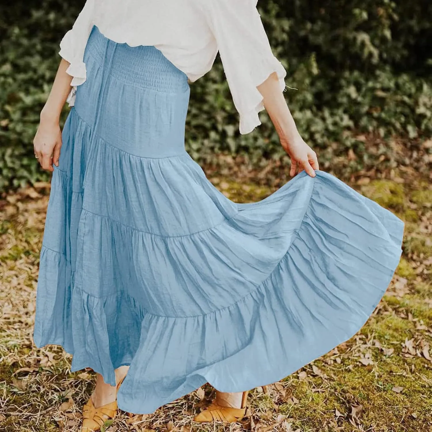 Maxi Skirts for Women Asymmetrical Hem Bohemian Flowy Dress Skirt with Elastic Waist and Lightweight Chiffon Fabric