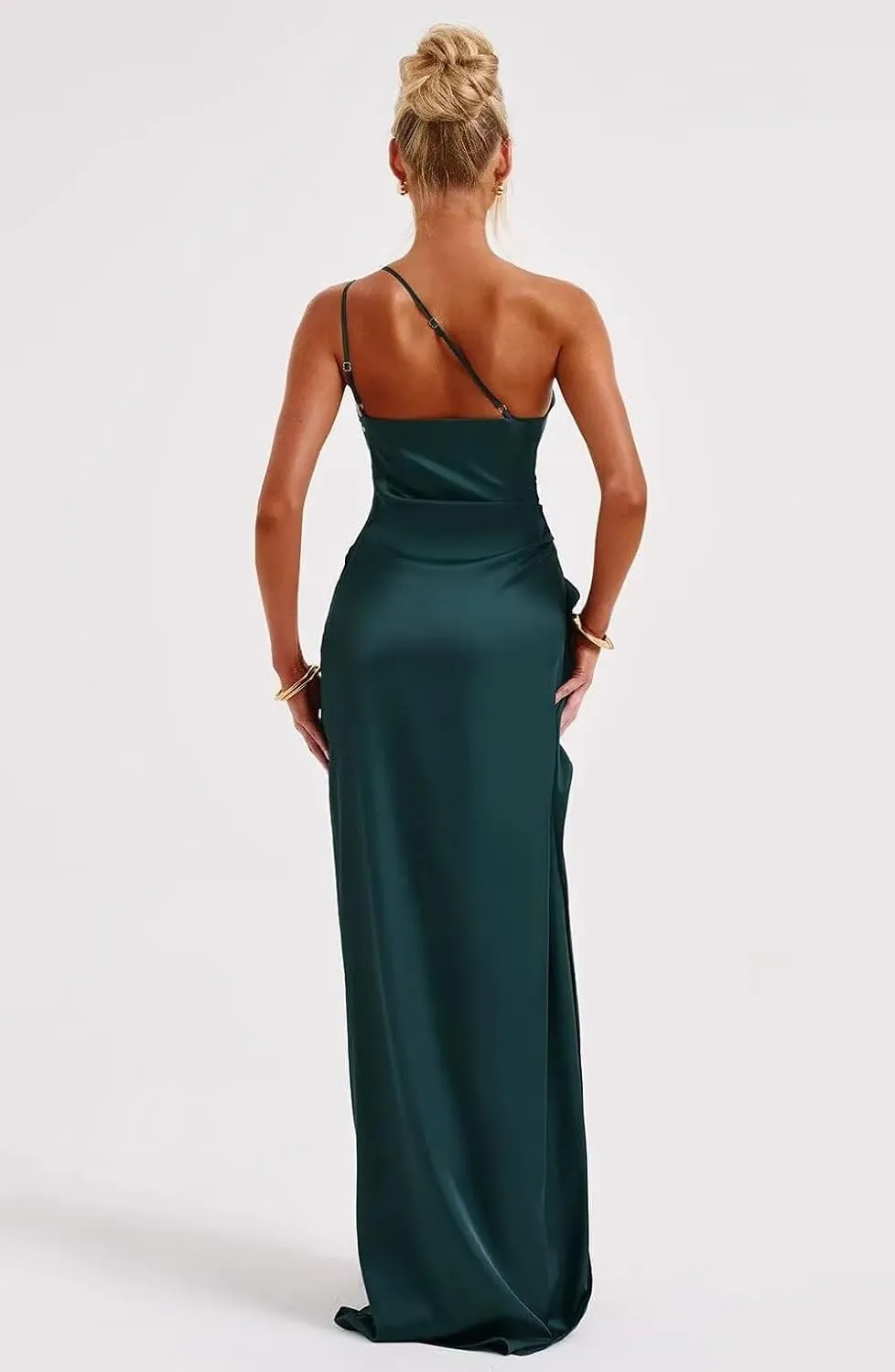 Maxianever Satin Prom Dresses for Women Long One Shoulder Slit Formal Cocktail Dress