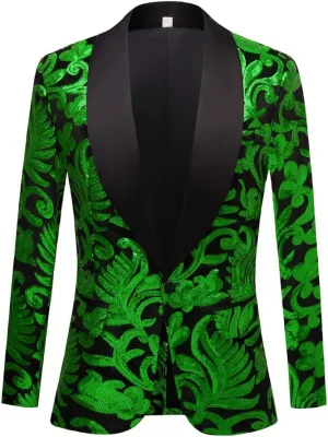 Men Black Sequin Shiny Prom Suit Jacket Slim Fit Sport Coats and Blazers