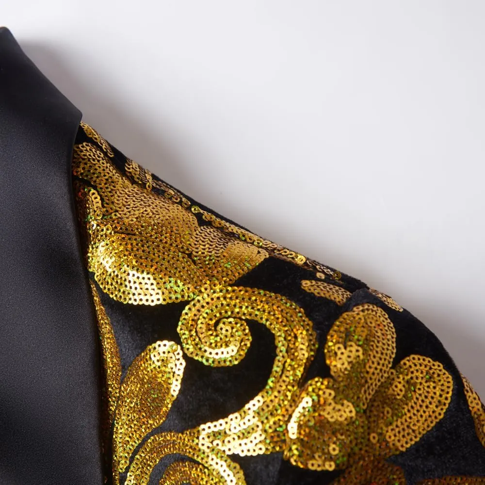 Men Black Sequin Shiny Prom Suit Jacket Slim Fit Sport Coats and Blazers