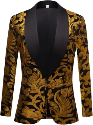 Men Black Sequin Shiny Prom Suit Jacket Slim Fit Sport Coats and Blazers