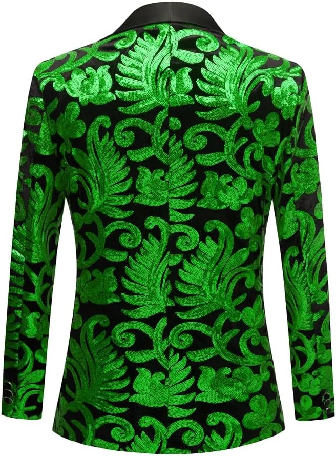 Men Black Sequin Shiny Prom Suit Jacket Slim Fit Sport Coats and Blazers