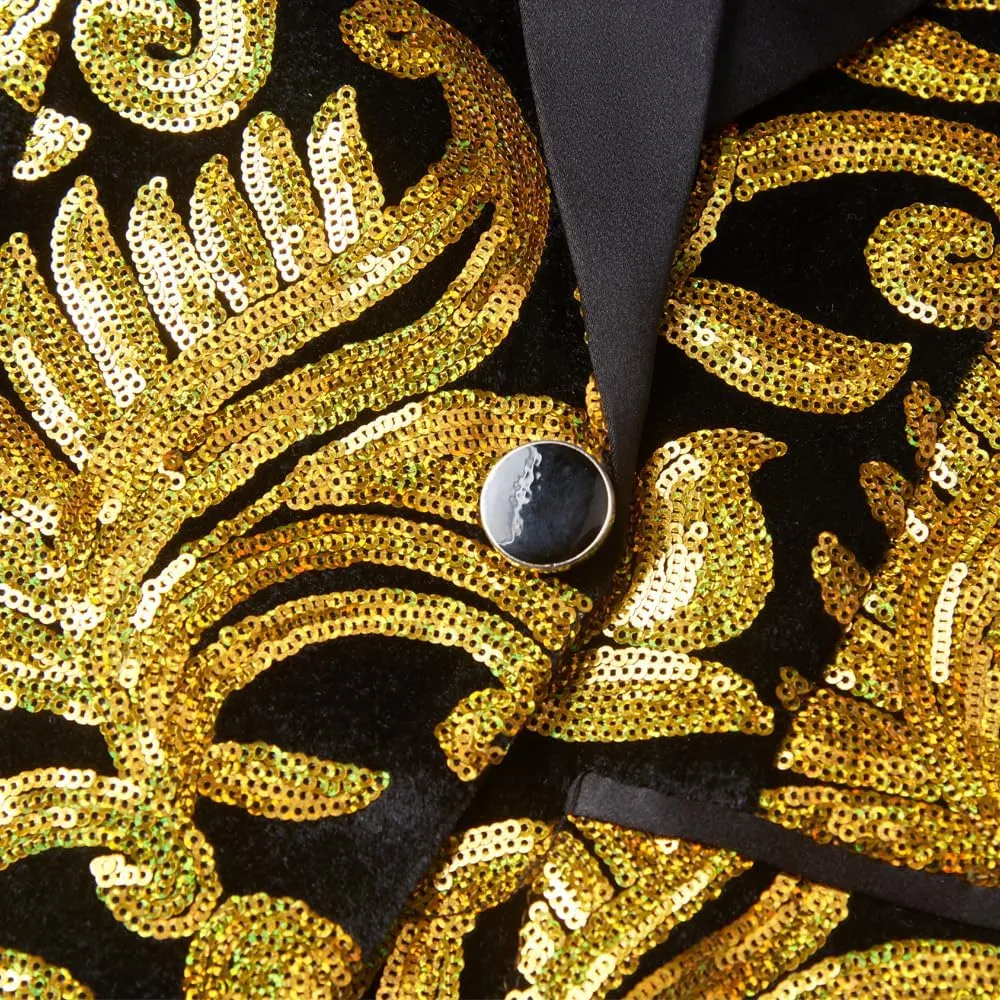 Men Black Sequin Shiny Prom Suit Jacket Slim Fit Sport Coats and Blazers