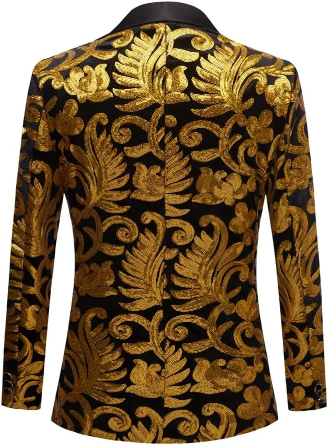 Men Black Sequin Shiny Prom Suit Jacket Slim Fit Sport Coats and Blazers