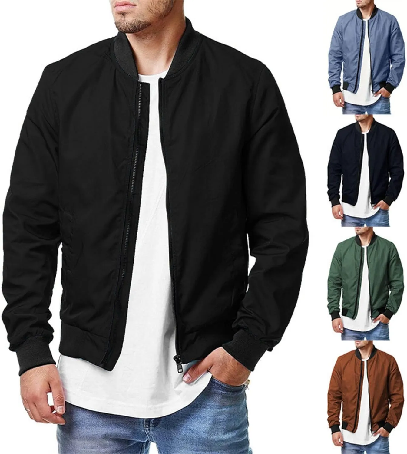Men Bomber Jacket Spring Lightweight Windbreaker Zip Up Jackets Casual Flight Fashion Coat Outwear Outdoor Sportswear