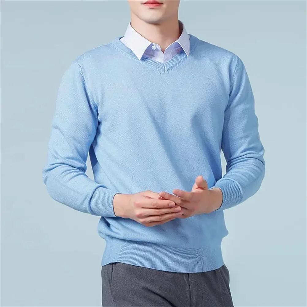 Men Thick Pullover Warm Classic V-Neck Sweater Male V Neck Long Sleeves Pullover Jumper Jersey Men's Slim Fit Sweater