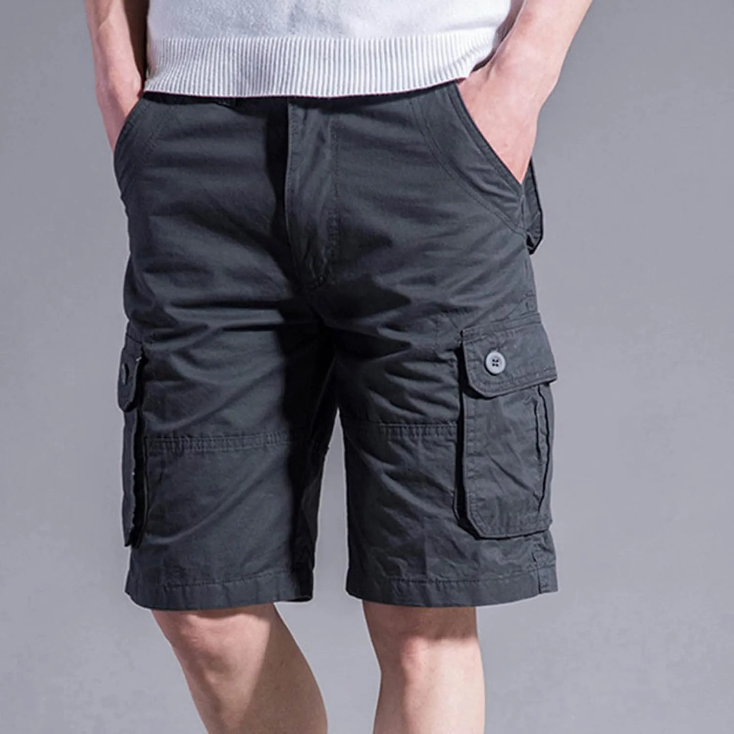 Men Workout Shorts Ultimate Comfort Linen Shorts with Pockets Causal Flat-Front Cargo Shorts Loose Tooling Shorts