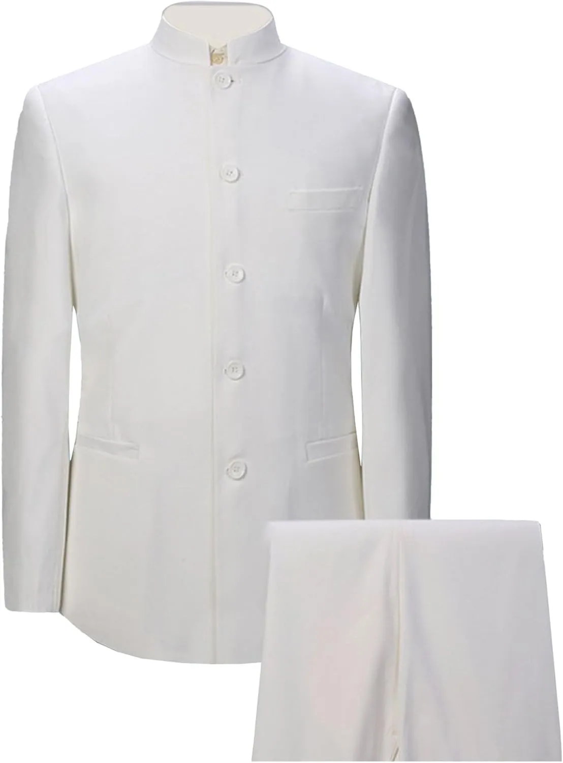 Men's 2 Pieces Chinese Tunic Suit Set Slim Fit Stand Collar Blazer Jacket Pants Suits Formal Wedding Dress