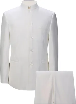 Men's 2 Pieces Chinese Tunic Suit Set Slim Fit Stand Collar Blazer Jacket Pants Suits Formal Wedding Dress