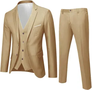 Mens 3 Piece Suit Slim Fit Solid Party Wedding Tuxedo Suits Blazer Jacket Vest Pants Set Big and Tall Suits for Men