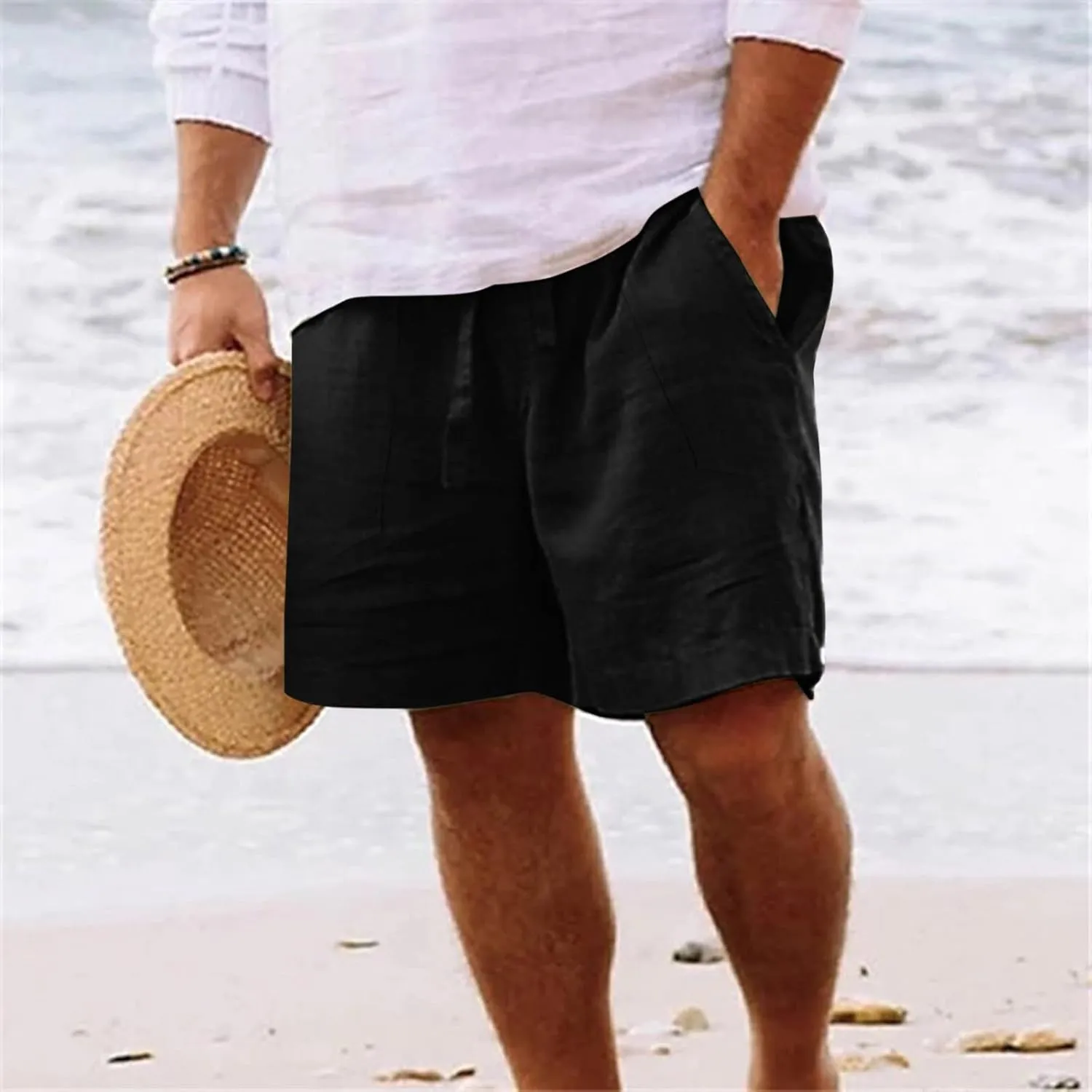 Mens 4XL Linen Summer Beach Shorts Tree Printed Beach Trendy Shorts Mens 4XL Linen Summer Beach Shorts Mens Linen