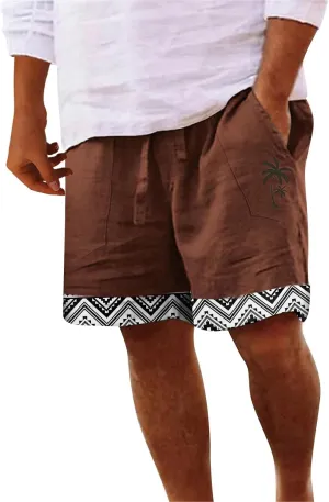 Mens 4XL Linen Summer Beach Shorts Tree Printed Beach Trendy Shorts Mens 4XL Linen Summer Beach Shorts Mens Linen